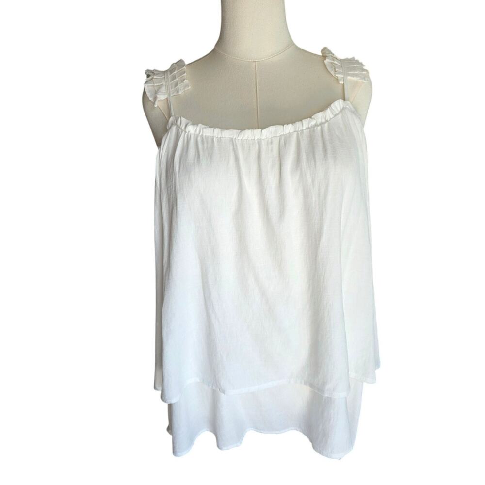 Hayden Los Angeles White Ruffle Strap Boho Tank Top Size 1XL NWT